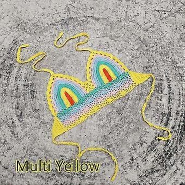 Dame Hæklet Halterneck Strandtop Dyb V-hals Hæklet Croptop Hæklet Halterneck Croptop Farverig gul S(Farverig gulS) Colorful yellow S