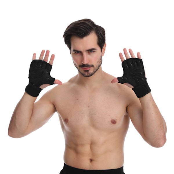 1 par sorte handsker til mænd, åbne træningshandsker i sort til CrossFit, vægttræning,