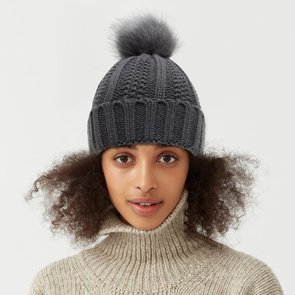 Bonnet en Tricot pour Femme d'hiver Bonnet avec Pompon Non Amovible  Doublure en Satin Chaud Bonnet Doublure Soie Crochet Chapeau de Plein  Air-Gris 3303
