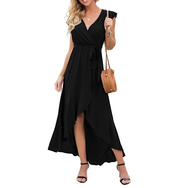 Sommarklänning för kvinnor Boho Blommig Cocktail Midi Prickig Wrap Klänningar V-ringning Casual Fest Bohemisk Flytande Lång Klänning För Damer（XL）