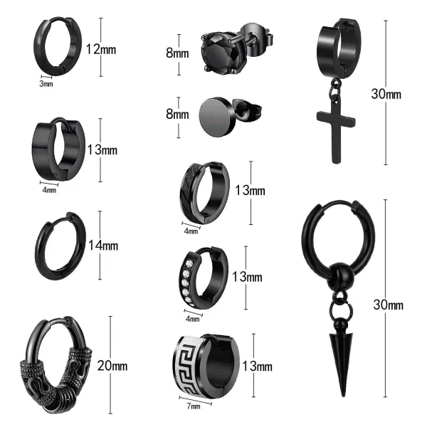 11 par örhängen för män Svarta örhängen Herrörhängen Svart