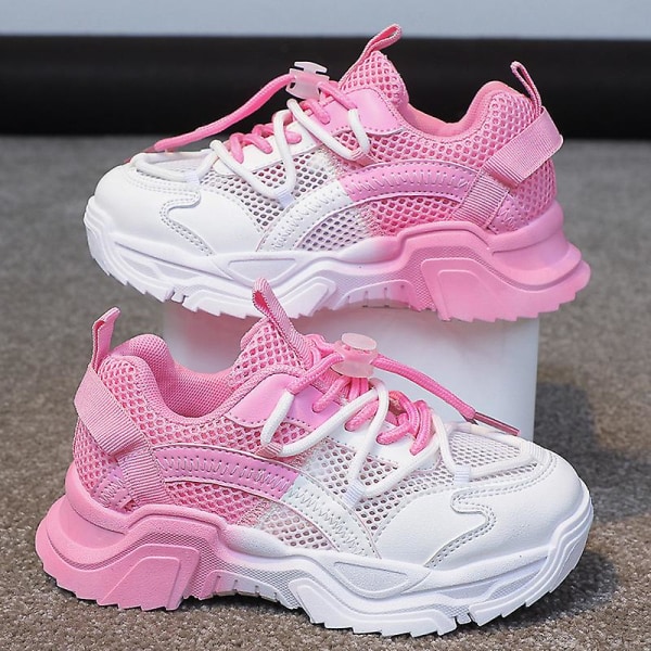 Børnemode tyksålede sneakers til piger Børn Forårsfarveblokerende Casual Sportssko Forhøjning (33 Pink)