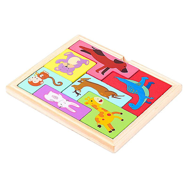 Träblock Pussel Hjärngympa Leksak Tangram Pussel Intelligens Färgglada 3d Ryska Block Spel Djur (7 st)
