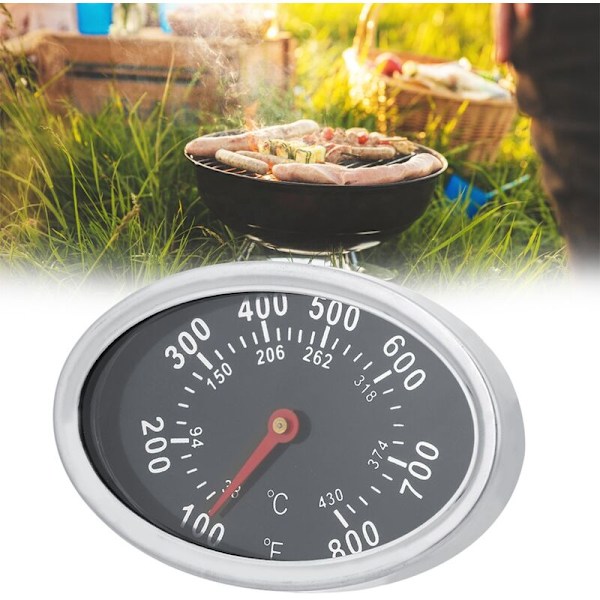 Grilltermometer i rustfrit stål, ovalt bimetaltermometer 430°C