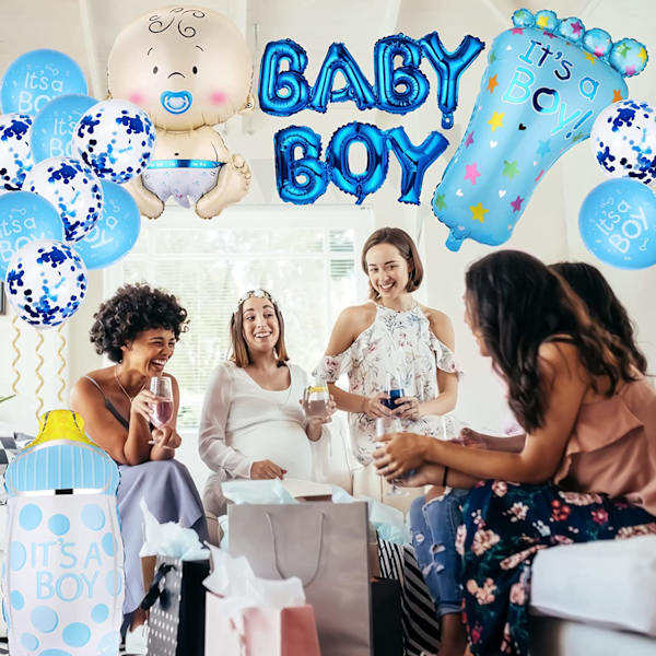 Ballong Baby Shower Garcon, Set med 17 Gender Reveal Ballonger, Blå Ballong Baby Boy med Konfetti för Baby Shower Födelsedagsfest Dekoration