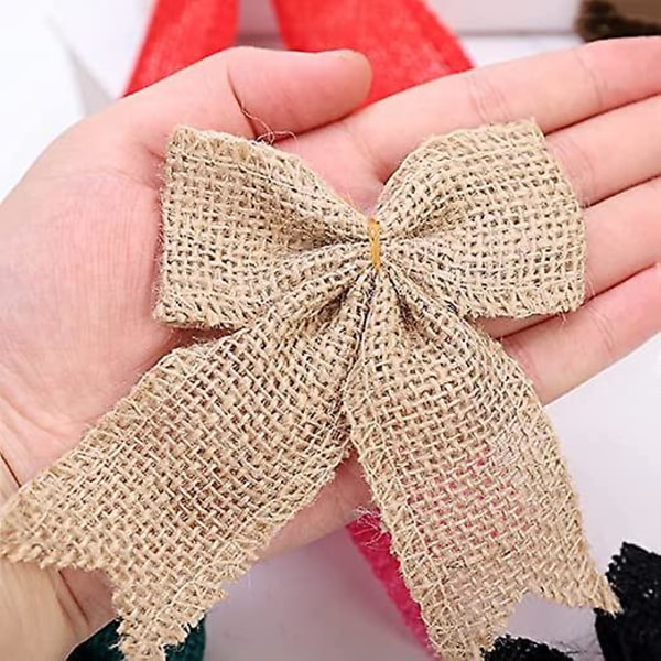 7 st Jutesnören Bågar Fluga Prydnader Handgjorda Rustika Rosetter Bröllopsdekor Prydnader För Diy Hantverksdekoration