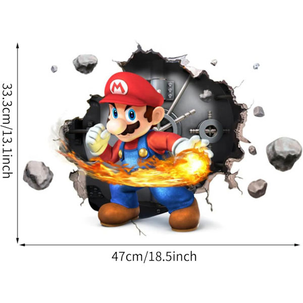 Mario 3D seinätarra, tapetti, PVC, koristelu, 49*34CM