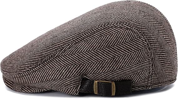 Herre Flat Beret Cap Justerbar Flat Hat Høst Vinter（Coffee-Sildeben）