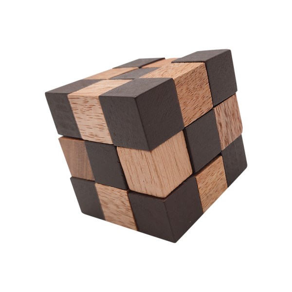 1 styk Snake Puzzle Cube Classic Game (6*6*6 cm) og 1 styk bronze vintønde (6*6 cm), Magic Game med Træterning Design