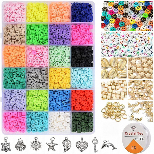 4000+ stk. flade perler kit 24 farver bogstav håndlavet polymer ler flade perler farverige runde flade perler til børn smykker DIY halskæde armbånd øreringe