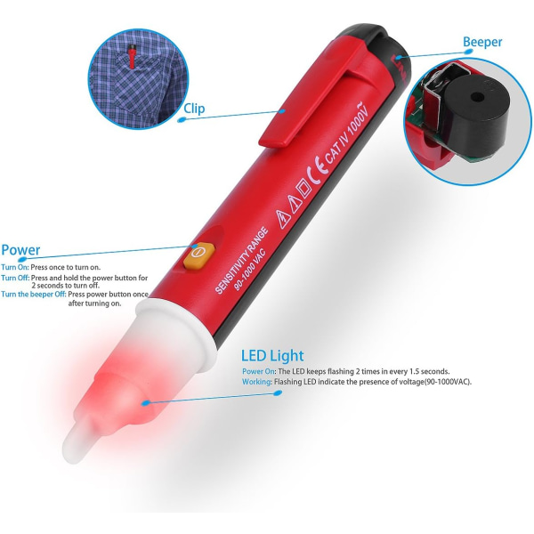Berøringsfri spændingsdetektor, AC spændingstester 90V-1000V af UNI-