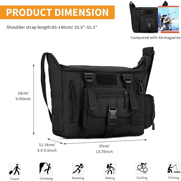 Taktisk militær Molle crossbody taske vandtæt skuldertaske til mænd og kvinder til arbejde, vandreture, camping, cykling, rejser, klatring, jagt og trekking