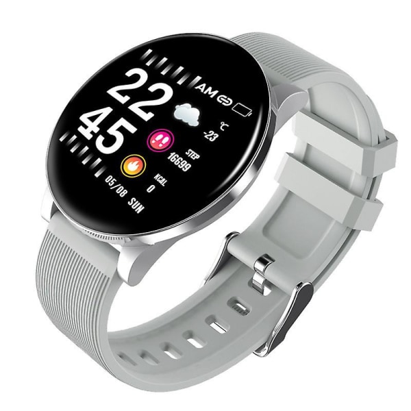 Ohp W8 1,3 tums armband med hel pekskärm Puls Blodtryck Smart Watch（Grå silikonrem）