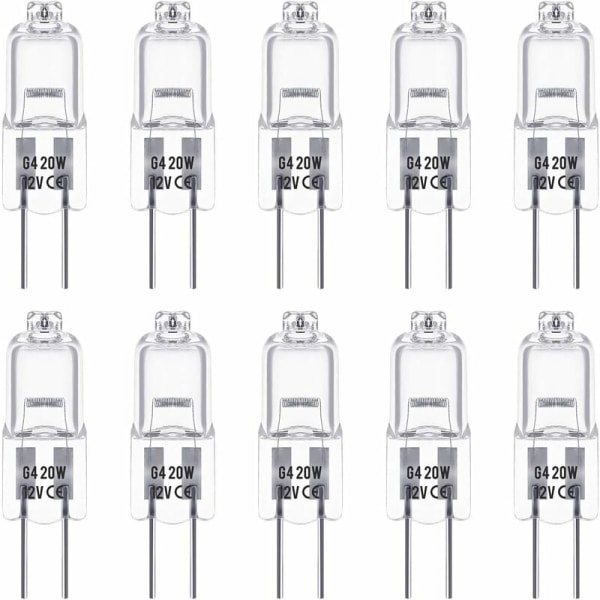 10 kappaleen pakkaus halogeeni G4-polttimoita, 12V 20W, lämmin valkoinen 3000K, 350LM, Di