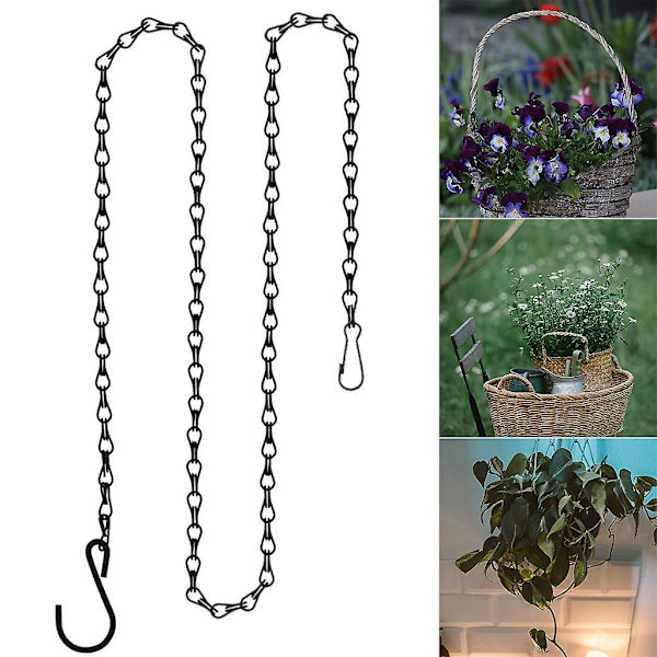 Svart 4-pack 15,7 tum hängande kedja med krok och klämmor, 1-bens blomkrukkekedja