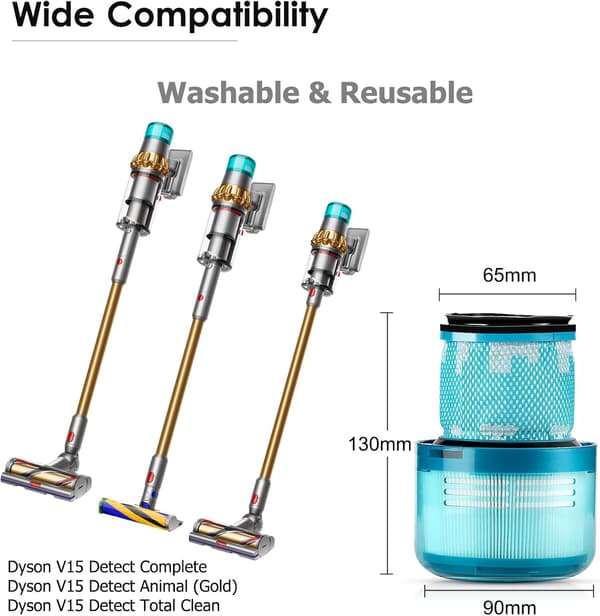 (3 stk.) Erstatningsfiltre til Dyson V15 Detect Complete, V15