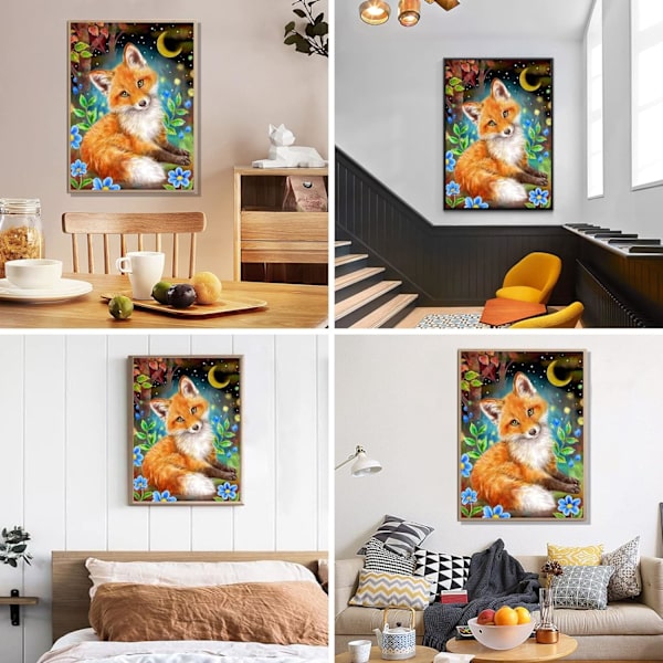 5D Kettu Eläin Timanttimaalaus Aikuiset Lapset Timanttitaide Sarja Aloittelija DIY Täysi Pyöreä Timanttipisto, 12 x 16 tuumaa