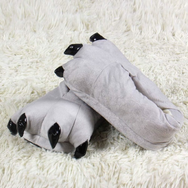 Unisex tofflor Monster Claw Novelty Plush Paw Varm Mjuk Bomull Djur Fantasy Cosplay Kostym Skor Höst Vinter Inomhus（M Grå）