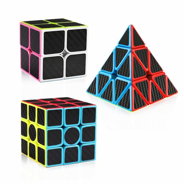 Speed Cube Set i kolfiber 2x2 3x3 Pyraminx Bundle, Magic Cube Pussel Leksaker för Barn