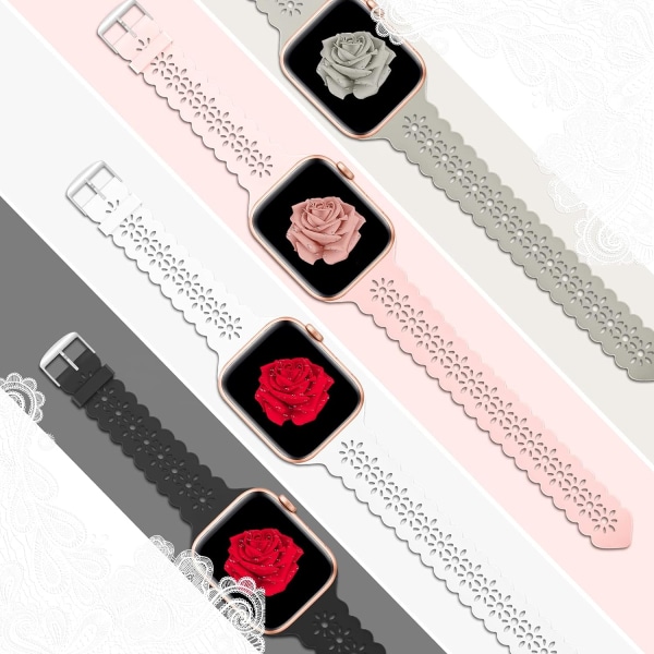 4-pakks Lace Silikonbånd Kompatibelt med Apple Watch Band, Kvinner