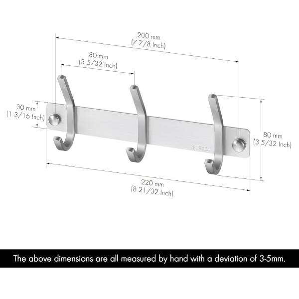Væg Knagerække 3 Kroge Knagerække Badeværelse Håndklædeholder SUS304 Rustfrit