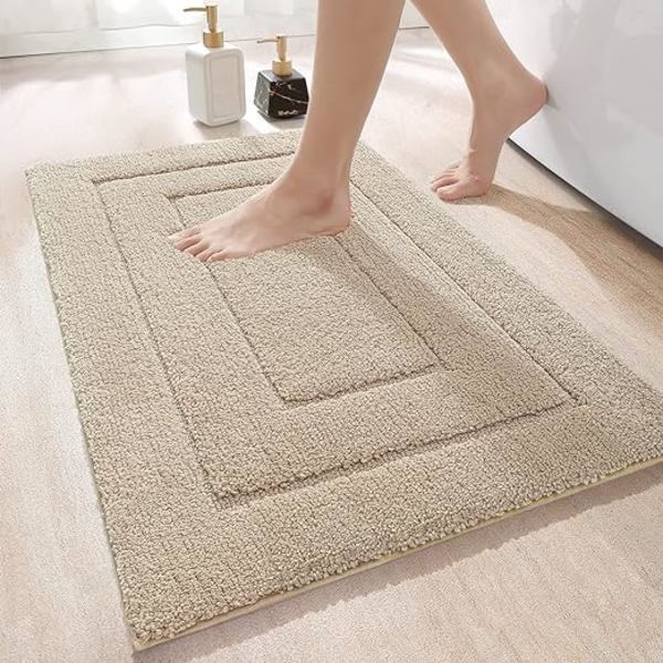 50 x 80 cm  Beige  Sklisikker Badematte  Myk Mikrofiber Baderomsmatte  Vann Absorberende  Maskinvaskbar  Ekstra Tykk Dusjmatte for Bad