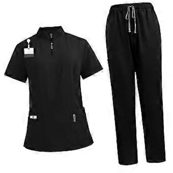 Skrubbset Mjuk Topp och Joggingbyxor för Djurvårdare Skönhetssalong SPA Kosmetologi (Svart XXL) Black XXL