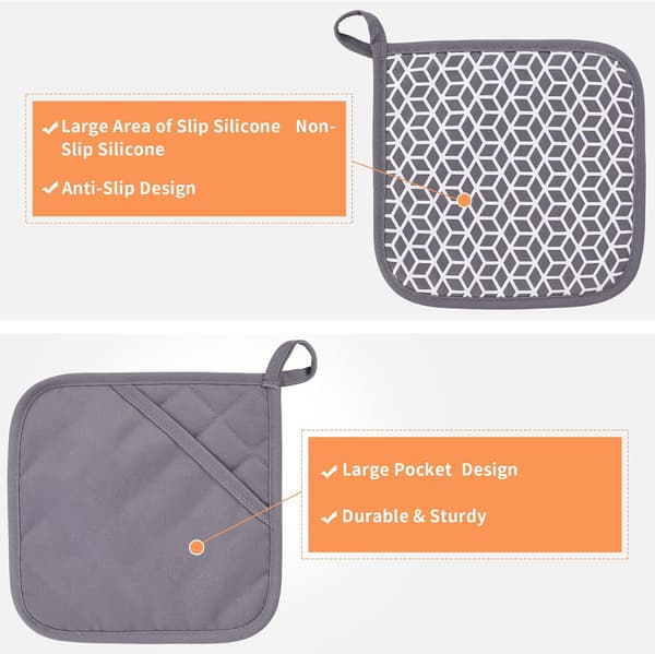 Set med 4 ugnsvantar, ugnsvantar med halkfri silikondesign, ugnsvantar
