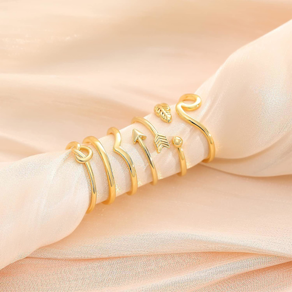 6 stk. Enkle Knogle Ring Sæt Finger Ring Justerbar Sæt Smykker (Sølv)
