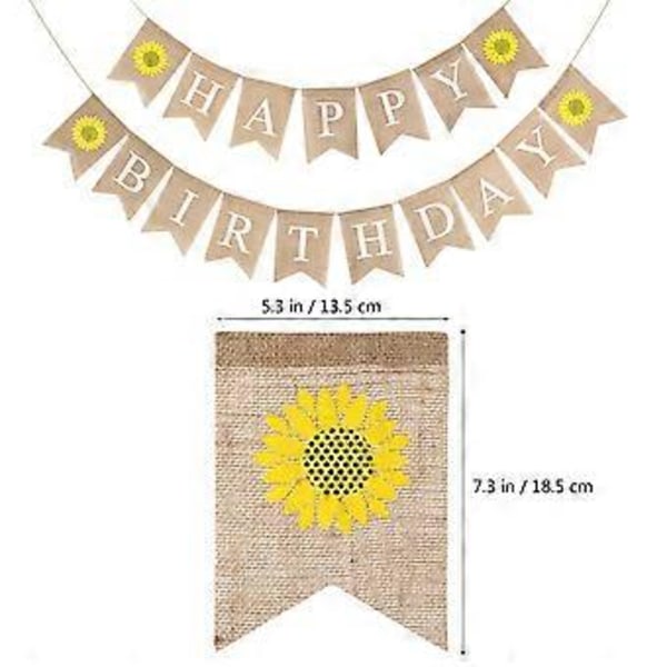 BESTOYARD Födelsedagsgirlang Dekorativ Säckvävsbanner Linne Svalstjärtad Dragflagga Festtillbehör (HAPPY BIRTHDAY Bokstäver Solrosmönster)
