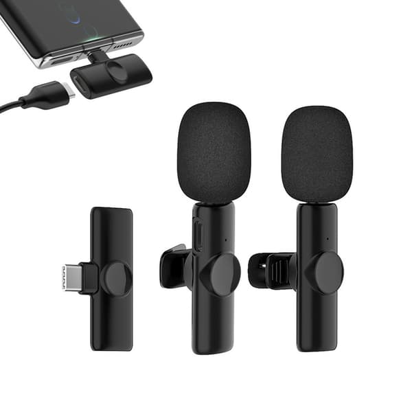 Trådlös lavaliermikrofon, minimiksofon för smartphone, automatisk synkronisering, ingen APP och Bluetooth krävs