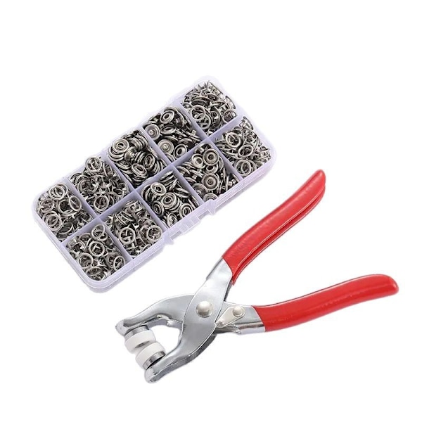 200 set tryckknappssats, 9,5 mm tryckknappssats med tång, metalltryckknappsspänne, lämplig för tygkläder, bagage DIY