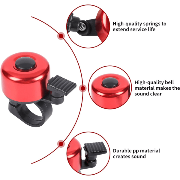 Cykelklocka, 2 st minicykelklocka med tydligt och högt ljud, minicykelklocka för styre, racercykel, stadscykel, röd