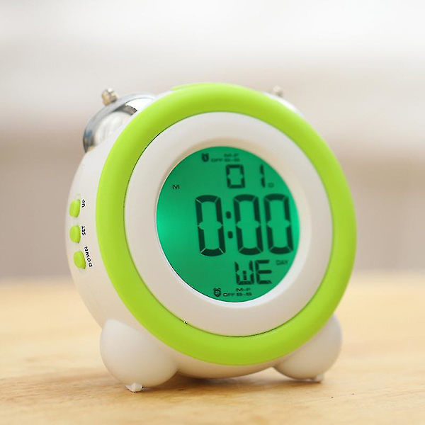 Hög sängväckarklocka, väckarklockor för tunga sovande eller hörselskadade, slö väckarklocka med justerbar dimmer och volym, snooze, blå