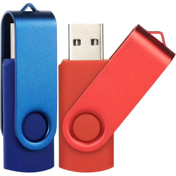 8GB 2-pack Swivel Flash-enheter USB 2.0 Flash-enhet Swivel Lagringsdisk Minneskort Pendrive med snören (Blå/Röd 8GB*2PCS)