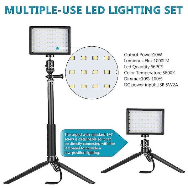 Säädettävä 5600k USB-videopaneel LED-valo - 2 LED:iä jalustalla ja värisuodattimella ryhmää kohti matalaa kulmaa, zoomausta / videoneuvotteluvalaistusta varten