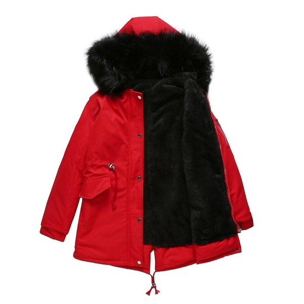 Parka Coat Mid Length Hooded Winter Warm Plus Fleece Coat Cotton Padded Jacket Outerwear（2XL Red）