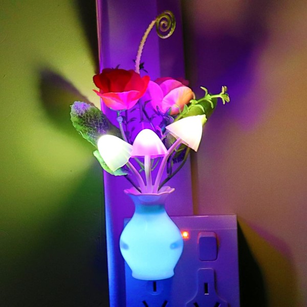 LED-nattlampa med automatisk skymningssensor, AUSAYE 0,5 W energibesparande lampa dröm nattlampa ros blomma svamp nattlampor för barn vuxna sovrum, badrum, vardagsrum, kök, hall