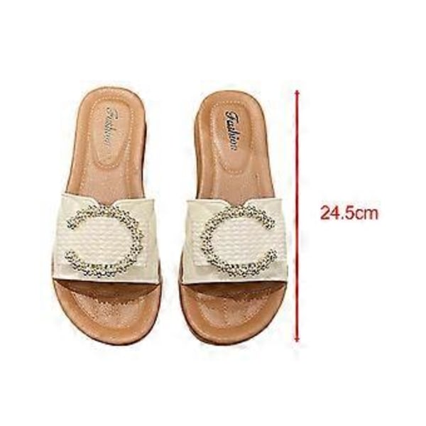 Damtofflor Slip-on Sandaler Mjuka Strand Bekväma Öppen Tå Fest Fina Anti-halk Sulor Mode Slides Dam Platt Sandaler (Vit Längd 24.5cm) White Length 24.5cm