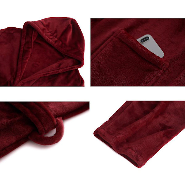 Herre Fleece Lang Badekåbe Hætte Badekåbe Nattøj（XL）