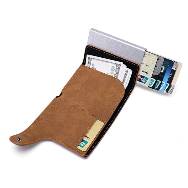 1PC Brun Minimalistisk Kortfodral - Pop-up Plånböcker med RFID-blockering