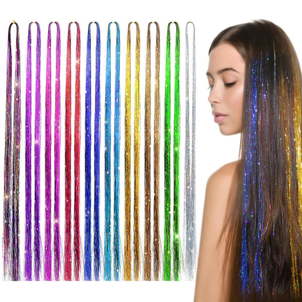 Hår Tinsel, 10 farger Tinsel Hår Extensions Flerfarget rett Høydepunkt Parykker Hår Sparkle Extension For Jenter Kvinner