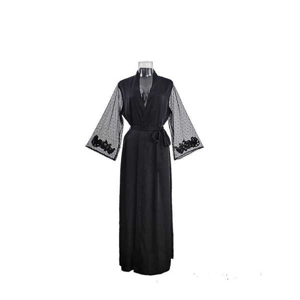 Mjuk silke kimonorock Morgonrock Sexig spets Nattlinne Sovkläder（L Robe and Dress）