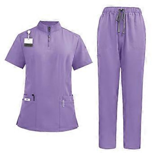 Skrubbset Mjuk Topp och Joggers Byxa för Djurvårdare Skönhetssalong SPA Kosmetologi (Ljuslila XXL) Light Purple XXL