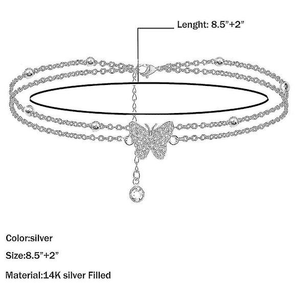 Fjärilsformade silveranklets för kvinnor - Justerbara damanklets - Smycken Anklet Gåvor