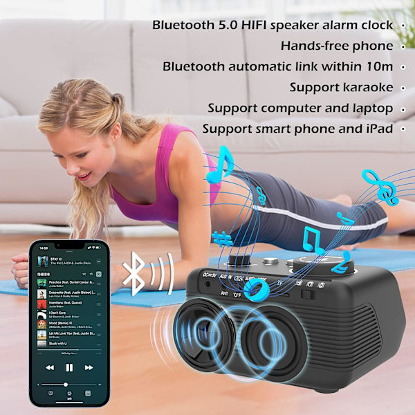 Väckarklockradio med Bluetooth-högtalare 0-100 % dimmer digital Mi