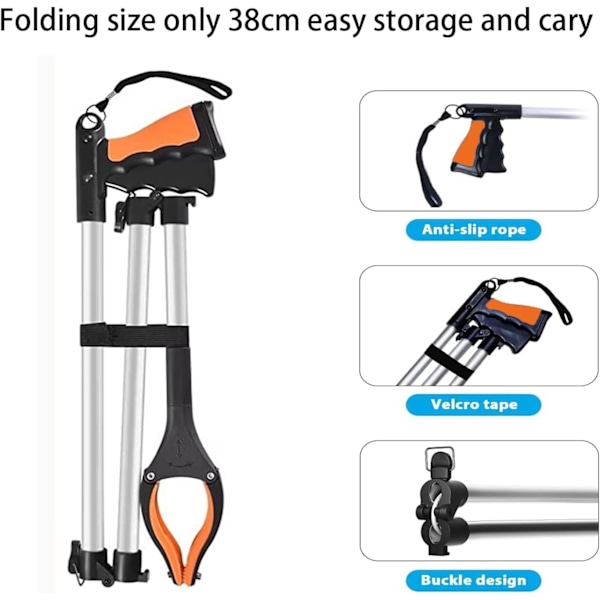 2 stk. 43 tommer affaldsopsamlere, opgraderede foldbare magnetiske voksne opsamlingsværktøjer, orange