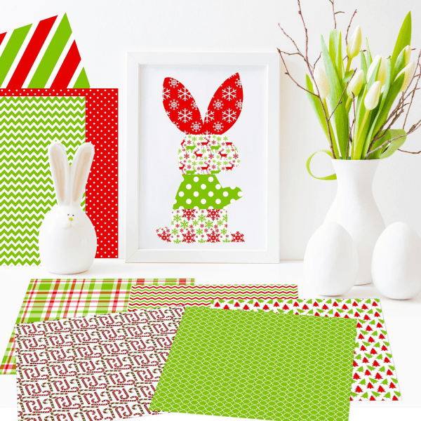 12 kappaletta joulukuviopaperia DIY-askartelutarvikkeisiin ja korttidekoratiivisiin