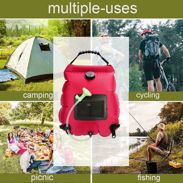 Grønn campingdusj, solcelledusjpose for camping, campingdusj Ba