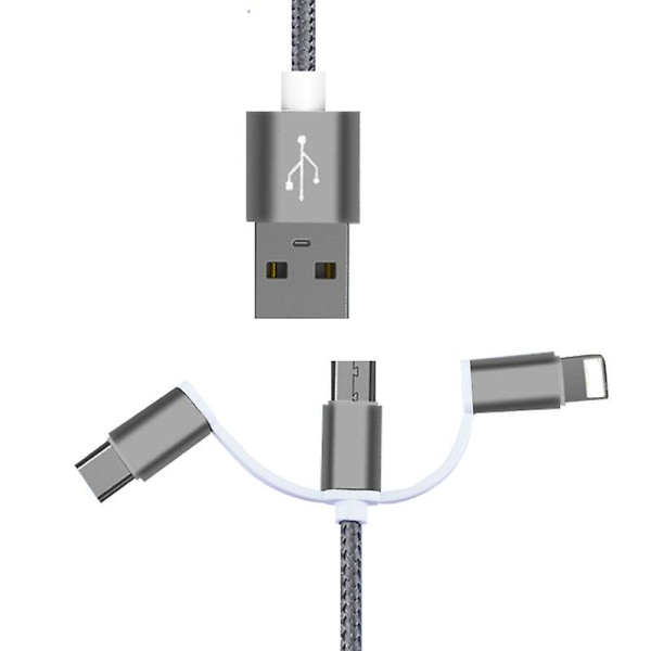3-i-1 USB 2.0 hann til USB 3.1 Type C Micro USB flettet datakabel for hurtiglading